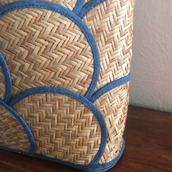 Elegant Blue and Tan Woven Tote Bag - Picture 9 of 12